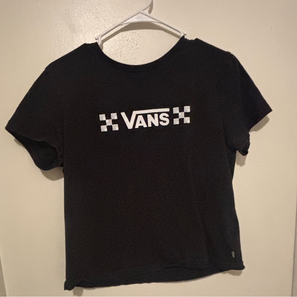 Vans Black Logo Crop Tee with Checkerboard XL